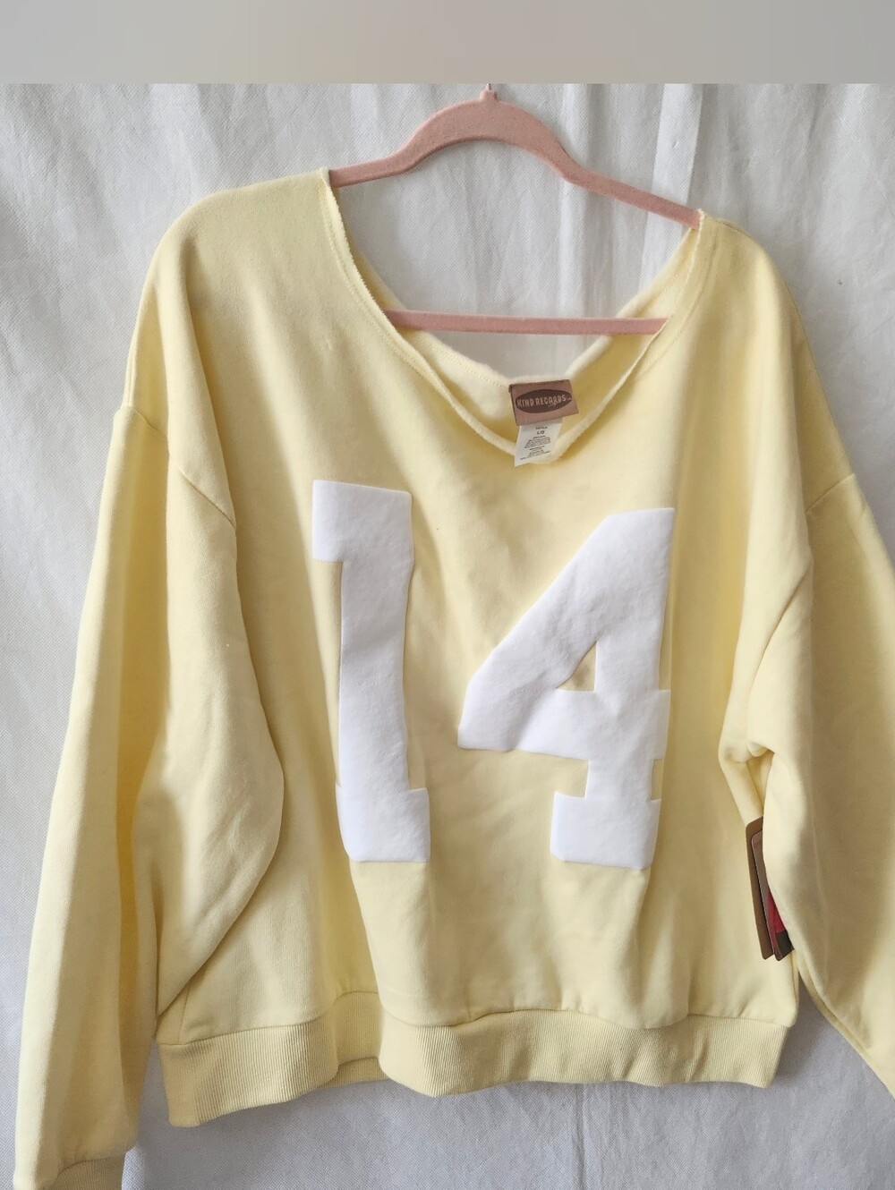 Kind Regards Yellow Oversized Off-The-Shoulder Sweatshirt With Number 14 Sz L